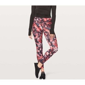 Lululemon Allover Print High Waist Ankle Leggings Black Pink Size 2